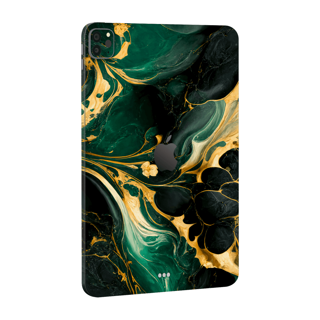 iPad PRO 12.9" (2021) Print Printed Custom SIGNATURE Agate Geode Royal Green Gold Skin Wrap Sticker Decal Cover Protector by EasySkinz | EasySkinz.com