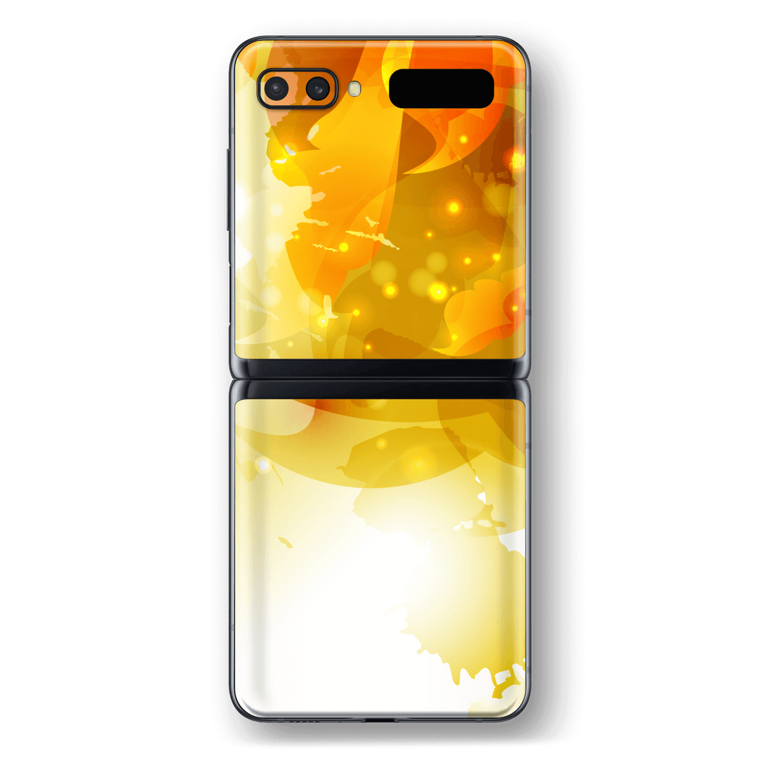 Samsung Galaxy Z Flip 5G Print Printed Custom SIGNATURE Amber-Orange Splash Skin Wrap Sticker Decal Cover Protector by EasySkinz