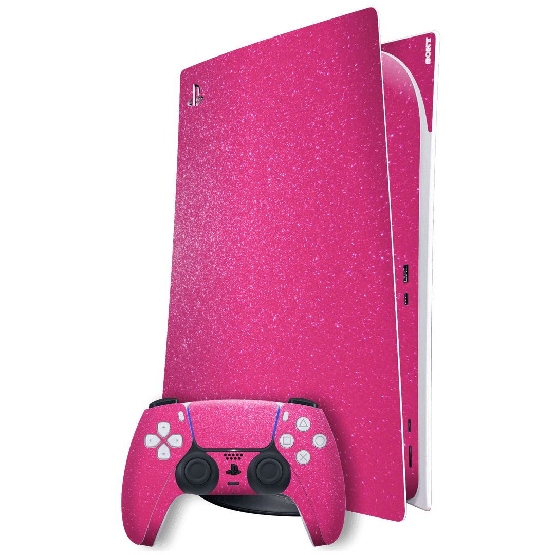 Playstation 5 (PS5) DIGITAL EDITION Diamond Candy Magenta Shimmering Sparkling Glitter Skin Wrap Sticker Decal Cover Protector by EasySkinz | EasySkinz.com